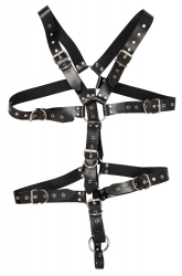 Herren Lederharness Riemenbody Cockring Büffel-Lederriemen m. Nieten & Stahlringen & 5cm Penisring kaufen