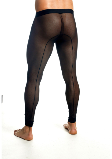Herren-Leggings transparent Feinnetz schwarz & elastisch mit Konturnähten & breitem Elastikbund von MOB günstig kaufen