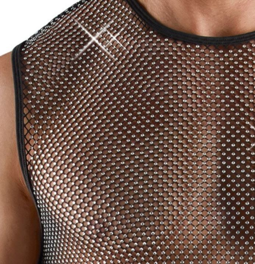 Herren Netzshirt m. Glitzersteinchen ärmellos mit funkelnden Strass-Steinchen elastisch von SVENJOYMENT günstig kaufen