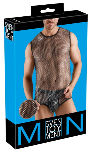 Herren Netzshirt m. Glitzersteinchen ärmellos mit funkelnden Strass-Steinchen besetzt von SVENJOYMENT kaufen