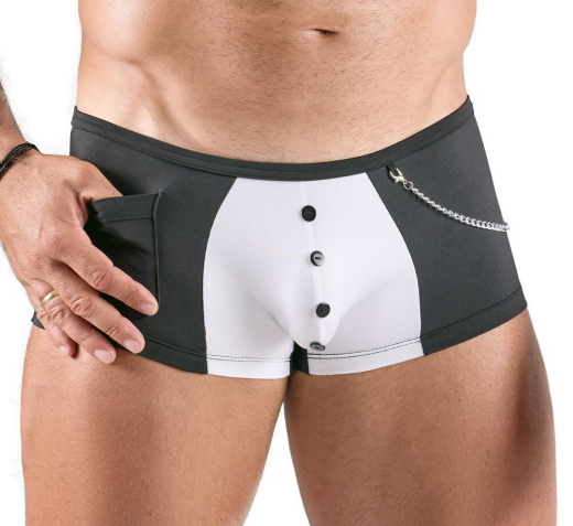 Herren Pants m. Zierkette Kellner schwarz-weiss im Servier-Style mit Knöpfen & kleiner Tasche Kostüm-Shorts kaufen