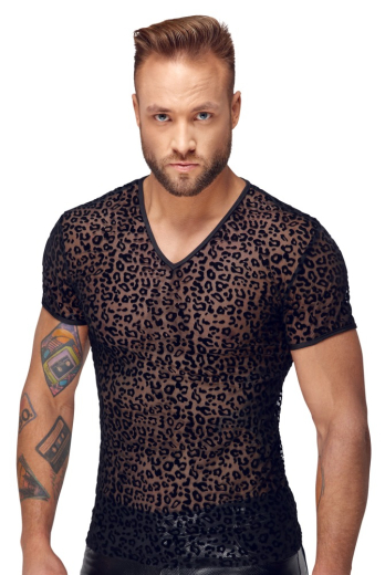 Herren Shirt Feinnetz m. Leopard Flockprint