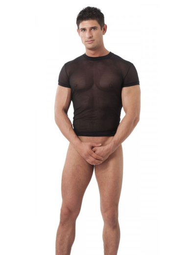 Herren-Shirt kurzarm transparent schwarz