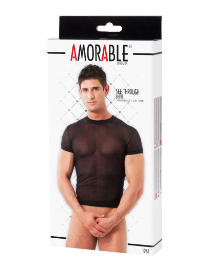 Mens Shirt short Sleeves transparent black made of slightly elastic fine Mesh by RIMBA from the Amorable Series buy