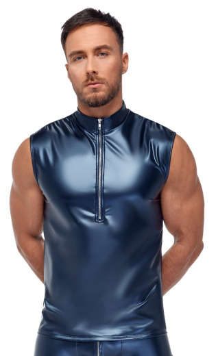Herren-Shirt m. Reissverschluss blau-metallic