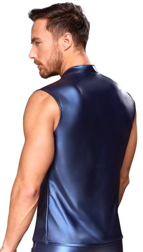 Mens Shirt w. Straps & Zipper blue-metallic elastic up to 3XL with black-transparent Mesh-Inserts buy cheap