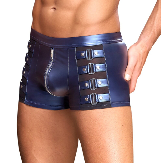 Herren Shorts m. Riemchen & Reissverschluss blaumetallic elastisch bis XXL mit transparenten Netzeinsätzen von NEK kaufen