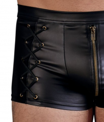 Short pour homme avec lacets décoratifs et fermeture éclair, mat brillant