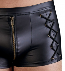 Short pour homme avec lacets décoratifs et fermeture éclair, mat brillant