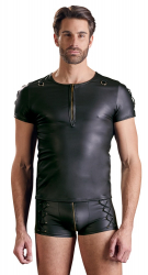 Short pour homme avec lacets décoratifs et fermeture éclair, mat brillant