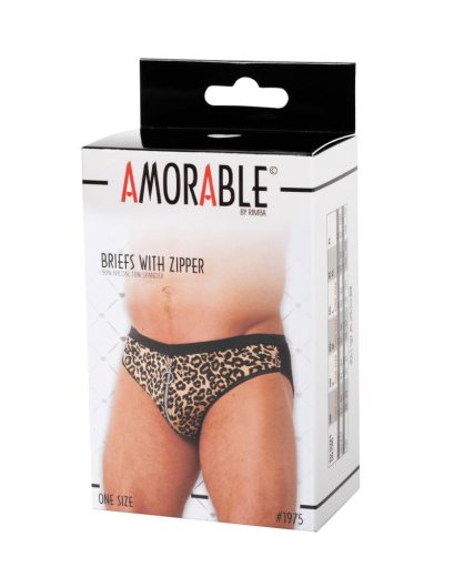 Herren-Slip m. Reissverschluss Leopard elastisch Vorderseite mit Leopard Print von RIMBA günstig kaufen