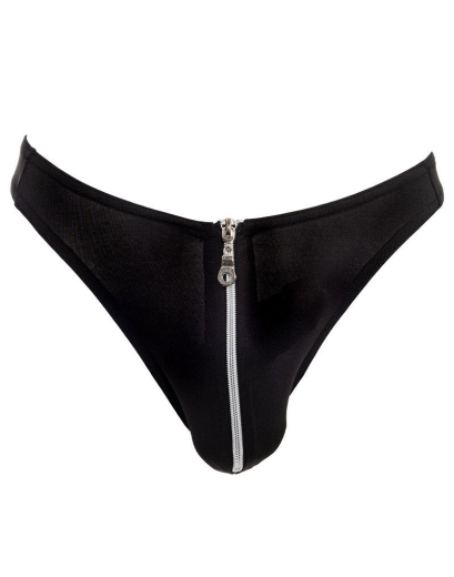 Mens Thong w. Zipper black highly elastic G-String with silver-colored Zipper at the Bag by RIMBA buy cheap