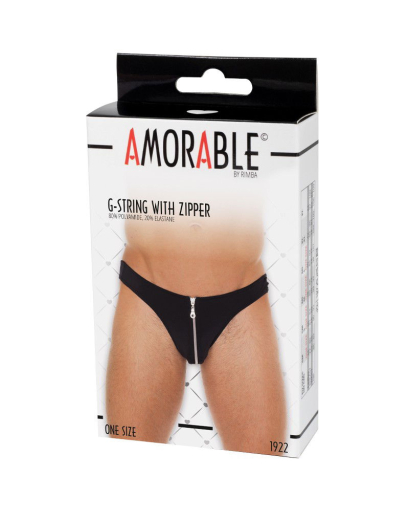 Mens Thong w. Zipper black highly elastic G-String w. silver-colored Zippe by RIMBA from the Amorable Series buy cheap