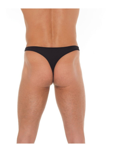 String homme avec anneaux noir string très élastique avec anneaux métalliques argentés sur les côtés de RIMBA acheter