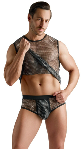 Mens Briefs w. Fishnet & Rhinestones elastic Rubber-Wasitband sparkling Front by SVENJOYMENT UNDERWEAR buy cheap