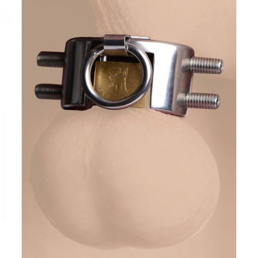 Hodenstrecker Stahl m. Dornen Lucifers CBT Chamber