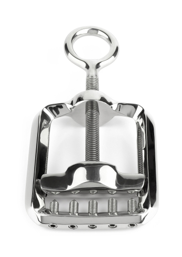 Hodenpresse Schraubzwinge m. Dornen Edelstahl schweres CBT-Tortur BdSM-Gerät m. Stellschraube einstellbar kaufen