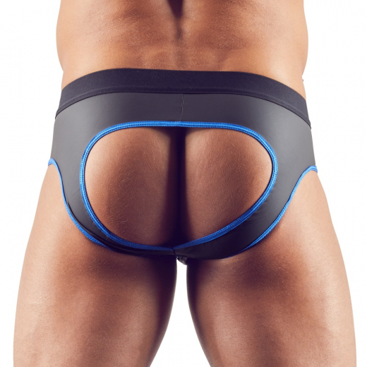 Jockslip Neopren Look schwarz-blau