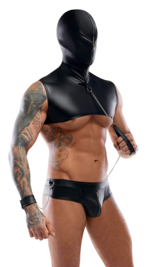 Kapuzen-Top Riostring Handfesseln & Leine Mattlook elastisches Fetisch-Set mit Reissverschlüssen & Zierketten kaufen