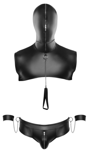 Kapuzen-Top Riostring Handfesseln & Leine Mattlook elastisches 5-teiliges Fetisch-Set mit Reissverschlüssen kaufen