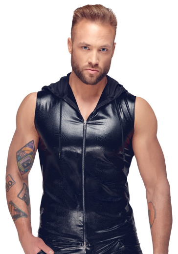 T-shirt à capuche sans manches avec fermeture éclair, look peau de serpent