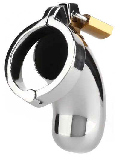 Keuschheits-Peniskäfig The Brig Edelstahl hochglanzpoliert geschlossene Penisröhre m. Öffnung 45mm Cockring kaufen