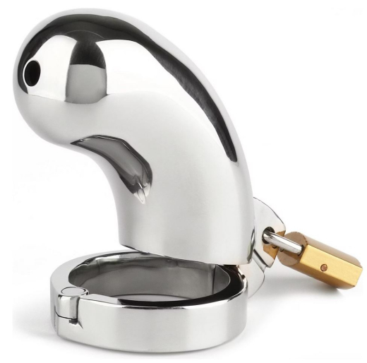 Keuschheits-Peniskäfig The Brig Edelstahl hochglanzpoliert geschlossene Penisröhre mit Öffnung 45mm Cockring kaufen