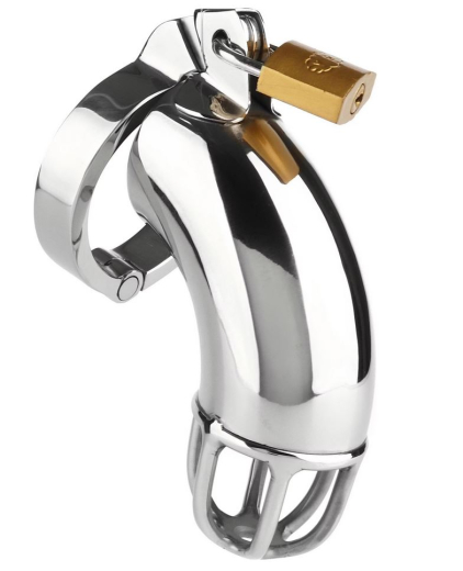 Chastity Penis Cage The Tool Bin Stainless Steel curved Penis-Tube with Grid-Like open Tip & 45mm Cock Ring buy