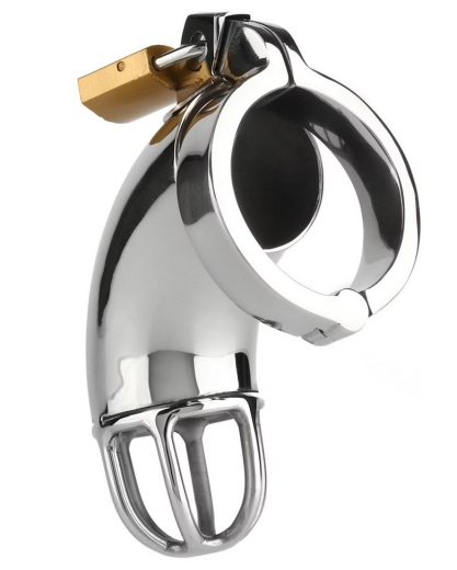 Chastity Penis Cage The Tool Bin Stainless Steel curved Penis-Tube Grid-Like open Tip & 45mm Cock Ring by MR STEEL buy