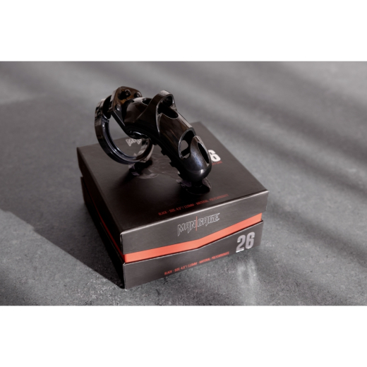 Keuschheits-Peniskäfig Mancage 26 schwarz mit verschieden grossen Cockringen & Distanzhaltern günstig kaufen