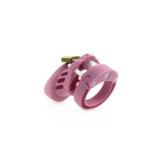 Chastity Cage Silicone 7x3.3cm pink Penis-Cage with 5 different Cock Rings & Brass Padlock by COCKLOCK buy