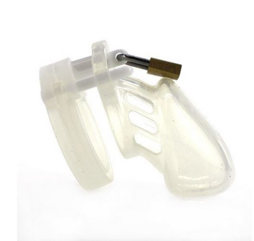 Keuschheitskäfig Silikon 7x3.3cm transparent mit 5 verschiedenen Cockringen & Messing-Vorhängeschloss kaufen