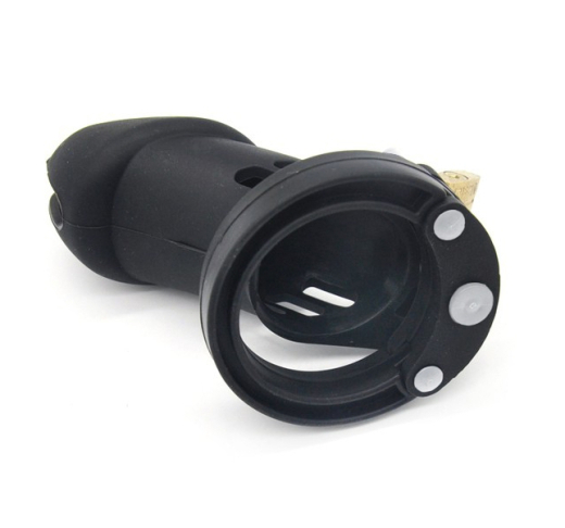 Penis Cage Silicone Bran 9x3cm black with 5 different sized Cock Rings Brass Lock by FUKR Sex Toys buy cheap