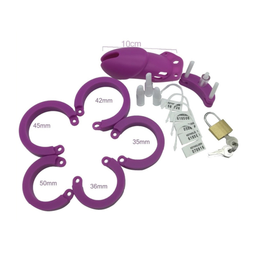 Keuschheitskäfig Silikon Bran 9x3cm violett mit 5 Cockringen von FUKR Sextoys günstig kaufen