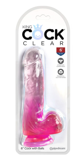 King Cock Dildo m. Hoden 6-Inch transparent-pink