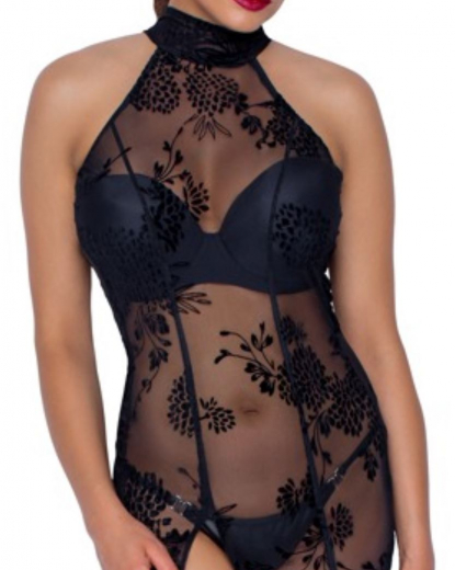 Kleid Tüll m. Samtflock-Stickerei transparent