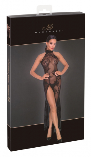 Kleid Tüll m. Samtflock-Stickerei transparent