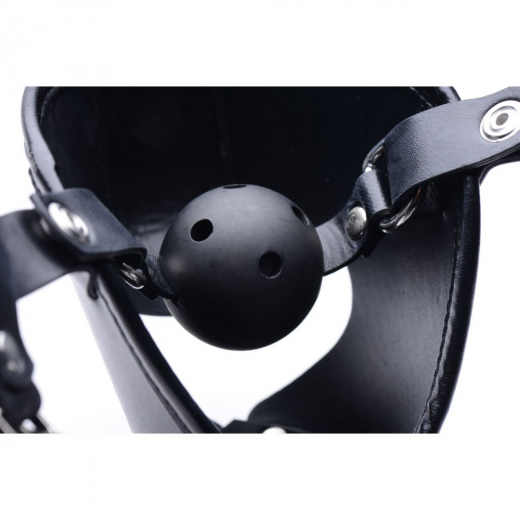 Head Harness Dog-Hood w. breathable Ball Gag PU-Leather