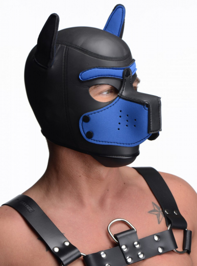 Kopfhaube Hund Neopren Puppy Hood schwarz-blau