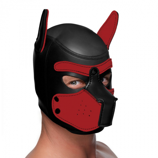 Kopfhaube Hund Neopren Puppy Hood schwarz-rot