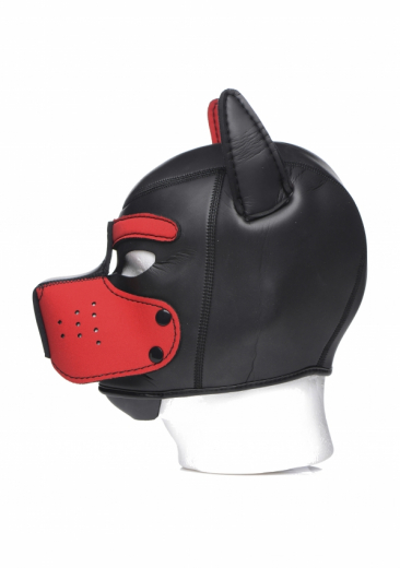 Kopfhaube Hund Neopren Puppy Hood schwarz-rot
