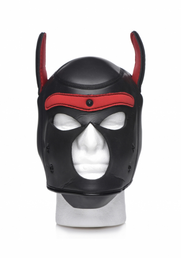 Kopfhaube Hund Neopren Puppy Hood schwarz-rot