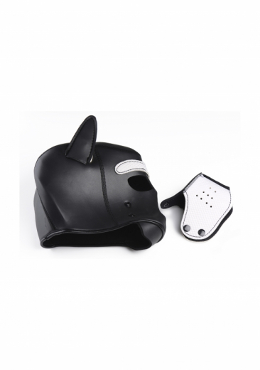 Kopfhaube Hund Neopren Puppy Hood schwarz-weiss
