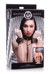 Kunstleder Halsband Handfessel Set bicolor Coax Fesselset mit Kette m. Ziernähten aus weichem Material günstig kaufen