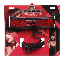Kunstleder Halsband & Leine m. Prägung bicolor rot-schwarz m. nickelfreier Metall Hardware von CRIMSON TIED kaufen