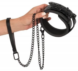 PU-Leather Collar embossed w. Leash nickel-free black Metal Hardware Neoprene linging & special embossed Surface buy
