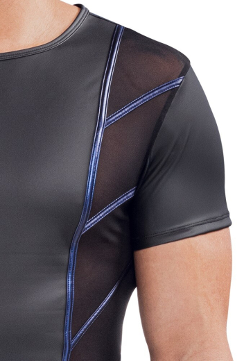 Kurzarm-Shirt m. Netz & Streifen Mattlook Herrenshirt bis 3XL Einsätze seitlich aufgesetzte Blau-Metallic-Streifen kaufen