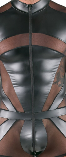 Kurzoverall m. transparenten Einsätzen Mattlook durchgehender Reissverschluss vom Kragen durch den Schritt kaufen