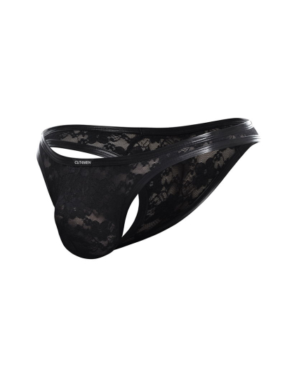 L4CE by C4M Thong black made of fine transparent Strech Lace comfortable & sexy Mens Underwear by CUT4MEN buy