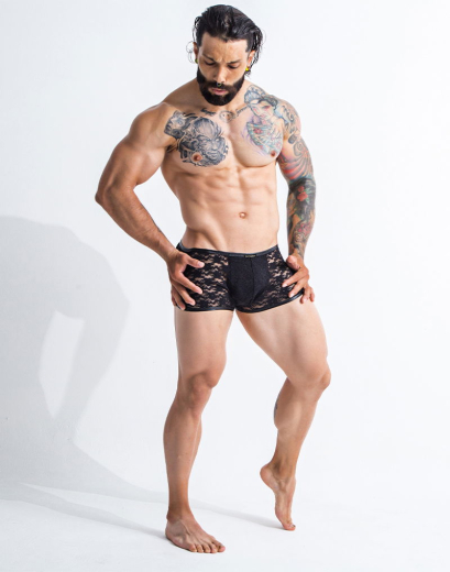 L4CE by C4M Trunk Pants schwarz Herren-Shorts elastische feine Spitze blickdichter Beutel von CUT4MEN günstig kaufen